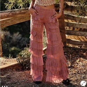 Free People ROCK AND FRILL Ruffled Wide Leg Pants in Dusty Rose
